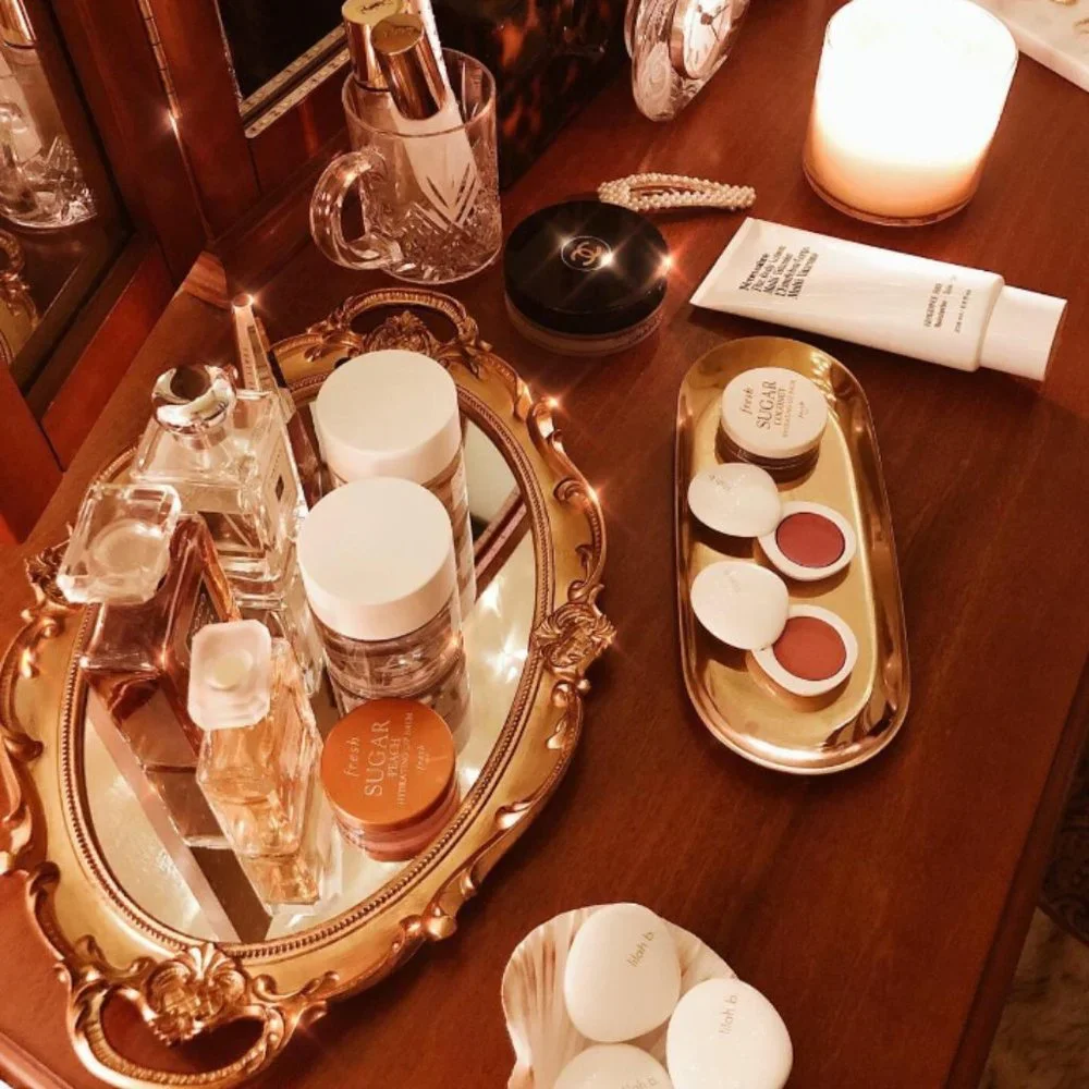 Gold Mirrored Vintage Dresser Tray